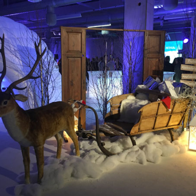 Area natalizia con renne e slitta